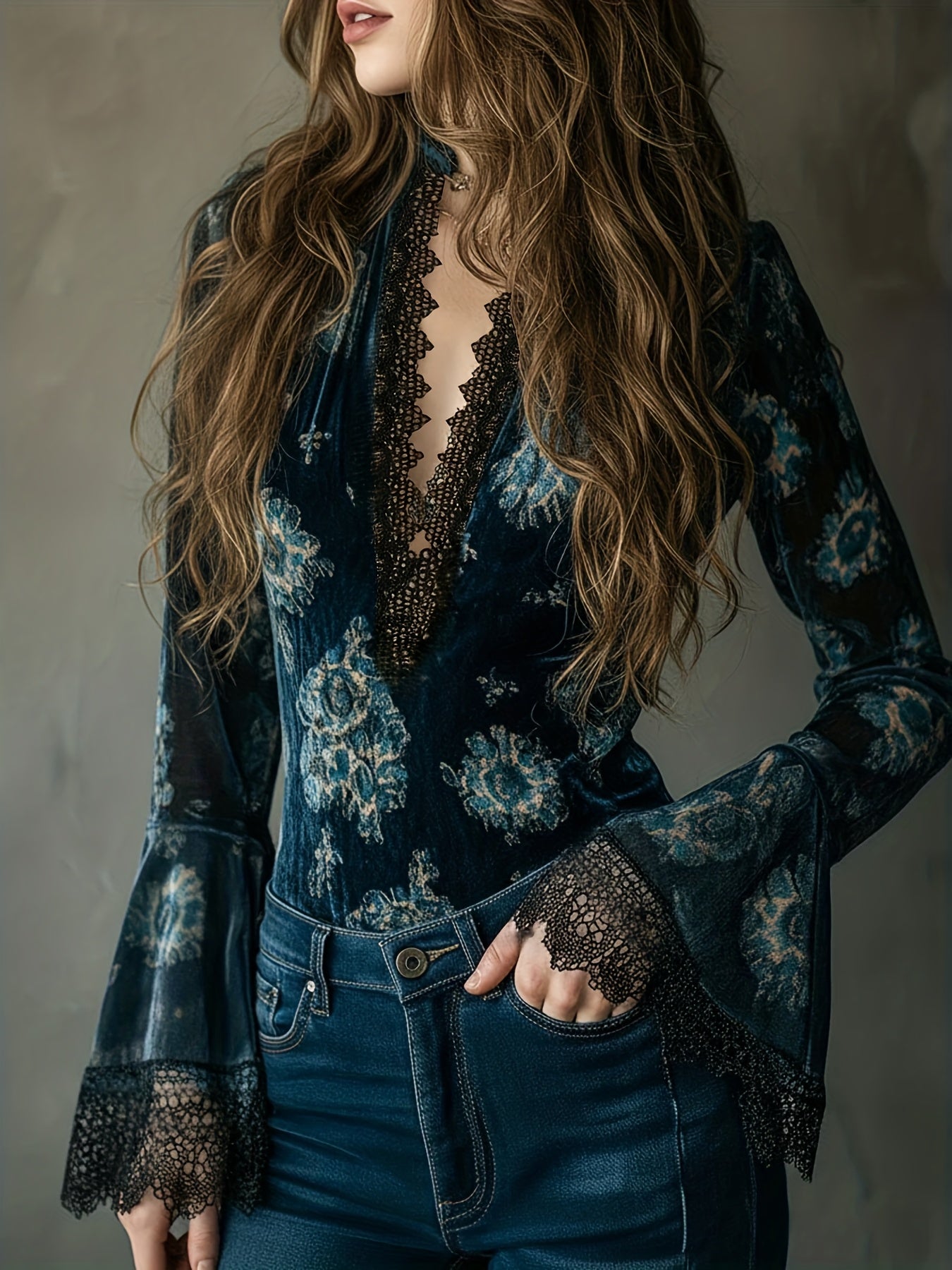 Women's Vintage Velvet Long-Sleeve Shirt