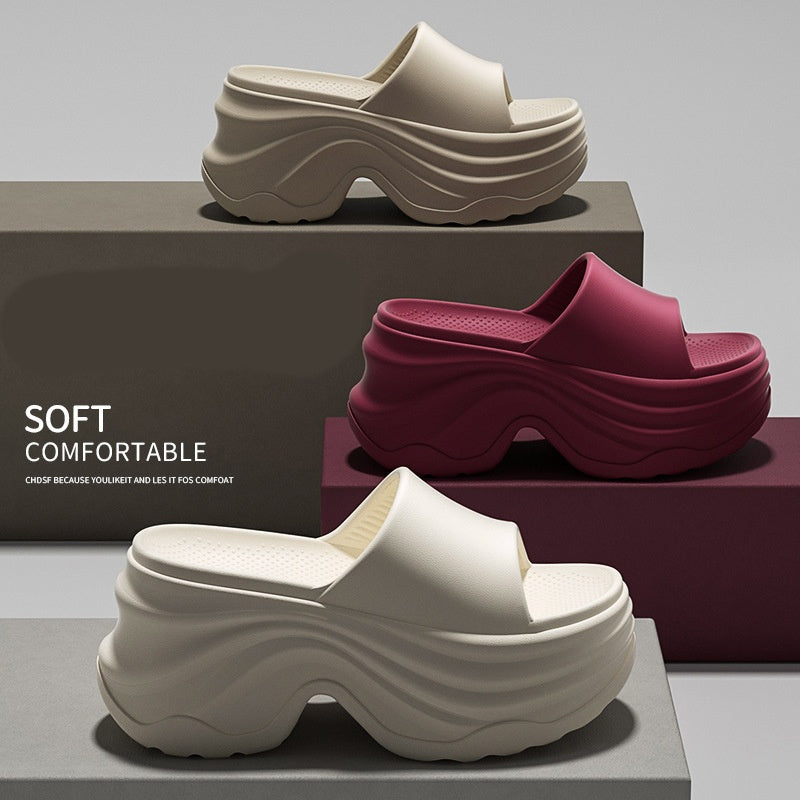 Women's Thick Bottom Elegant Slippers, Thick Bottom Cushion Fashion Open Toe Slippers