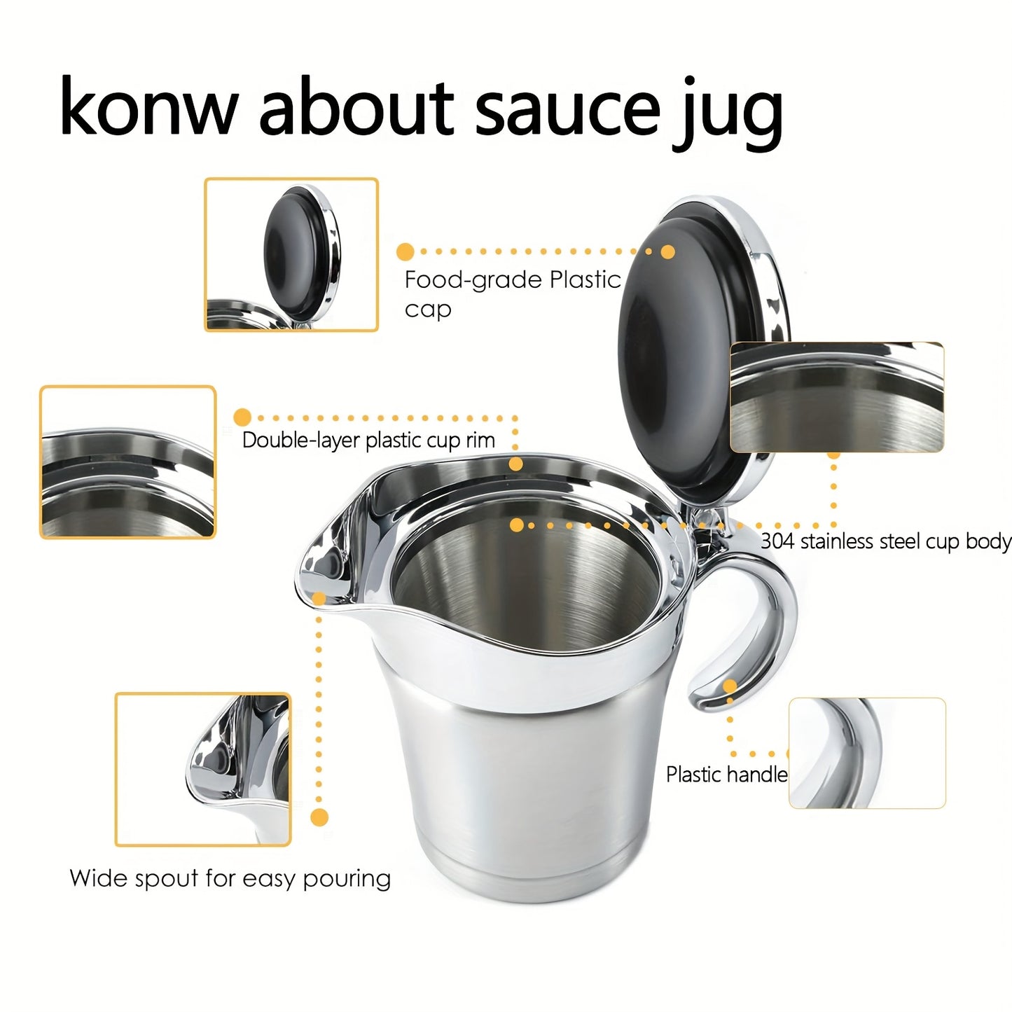 1pc 304 Stainless Steel Double-Layer Insulated Sauce Jug