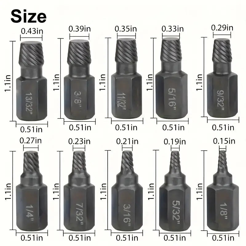 10-Piece Alloy Steel Screw Extractor Set