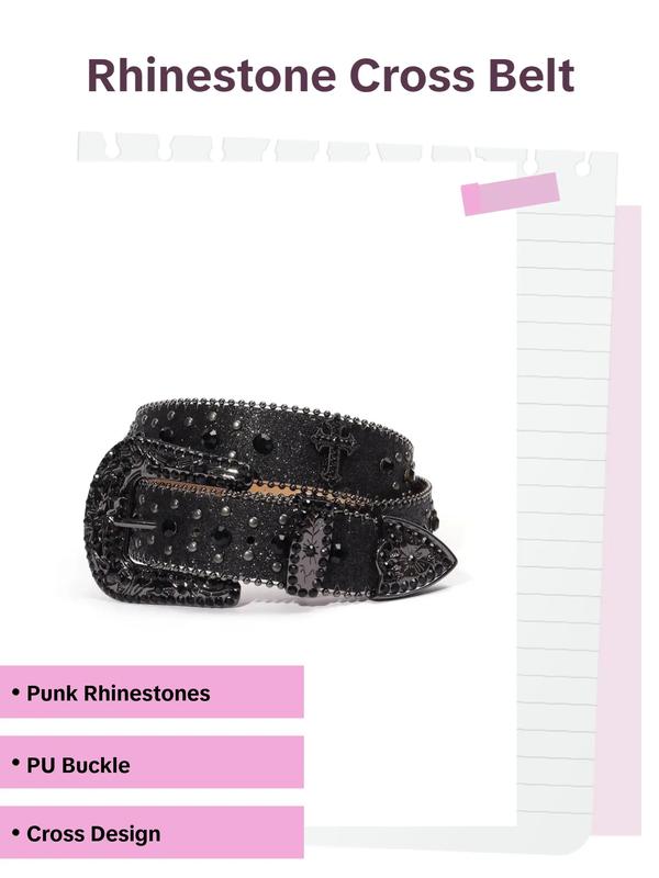 Punk Style Rhinestone Decorated PU Buckle Belt