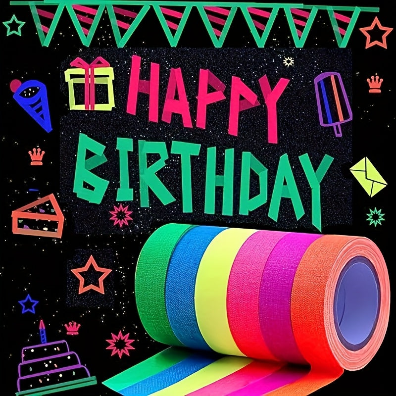 6 Rolls of Colorful Fluorescent Tape Set