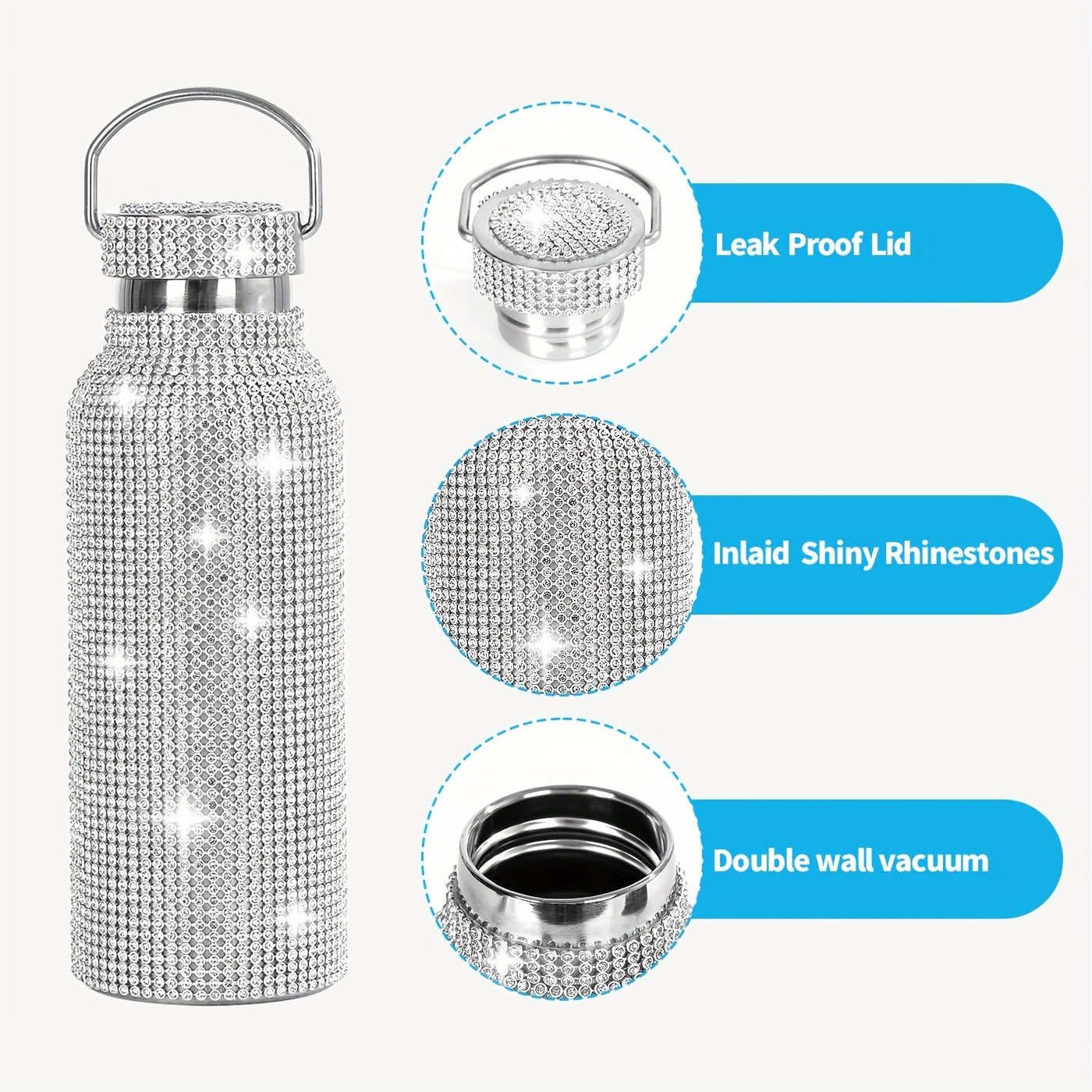 1pc Sparkling Diamond Stainless Steel Insulated Bottle