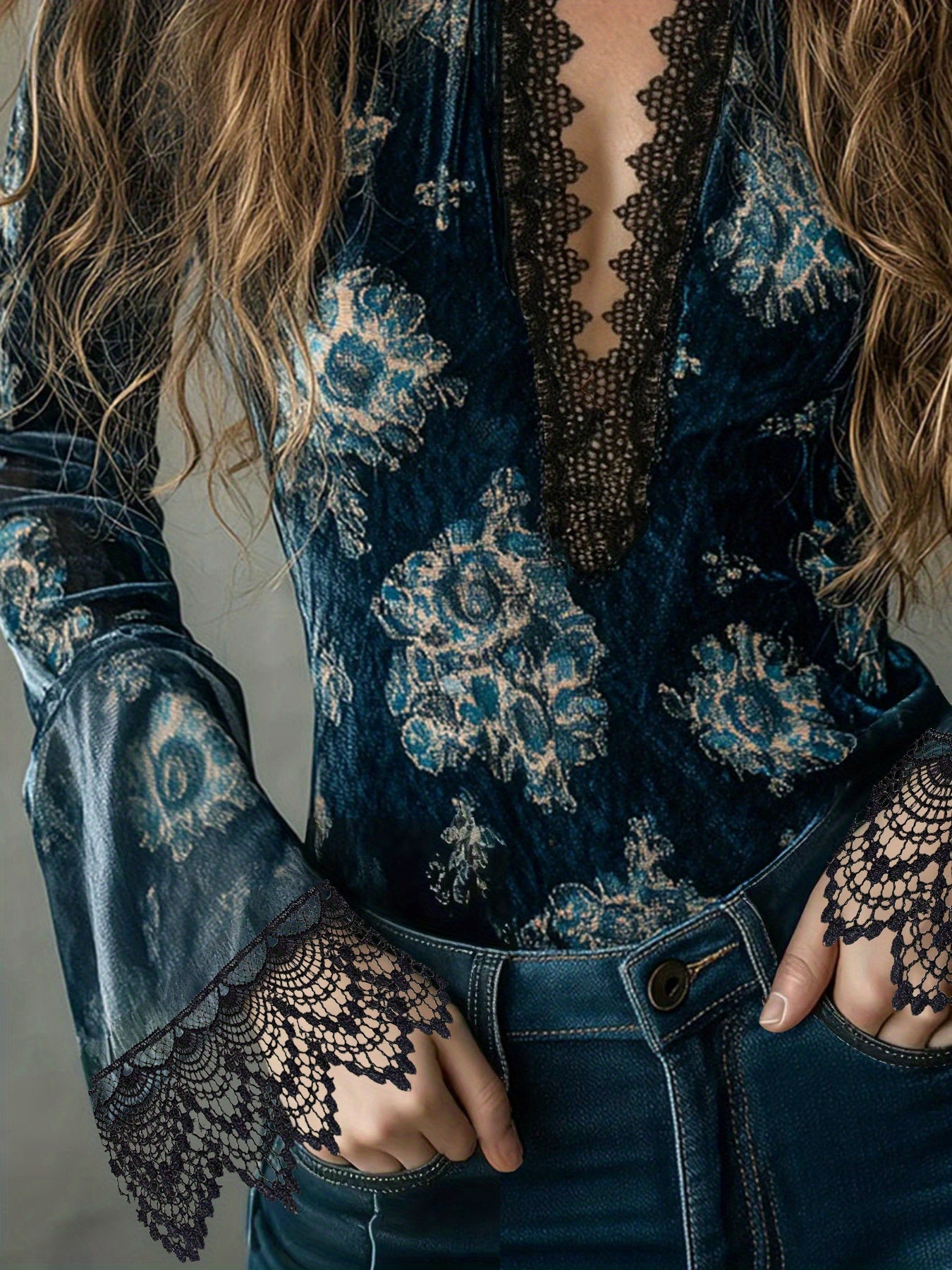 Women's Vintage Velvet Long-Sleeve Shirt