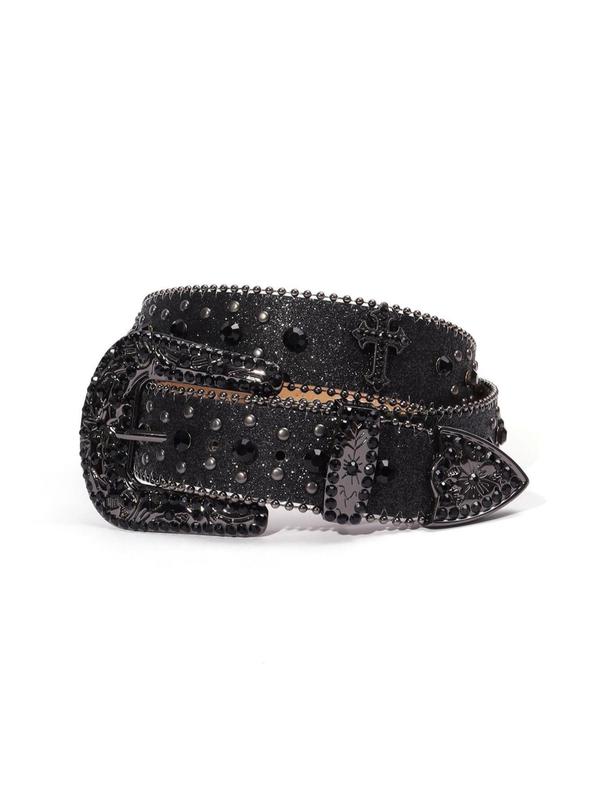 Punk Style Rhinestone Decorated PU Buckle Belt