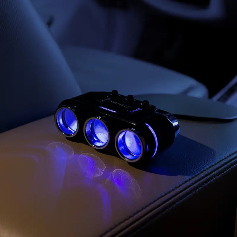 3-Socket Rapid Car Charger with LED Voltage Display