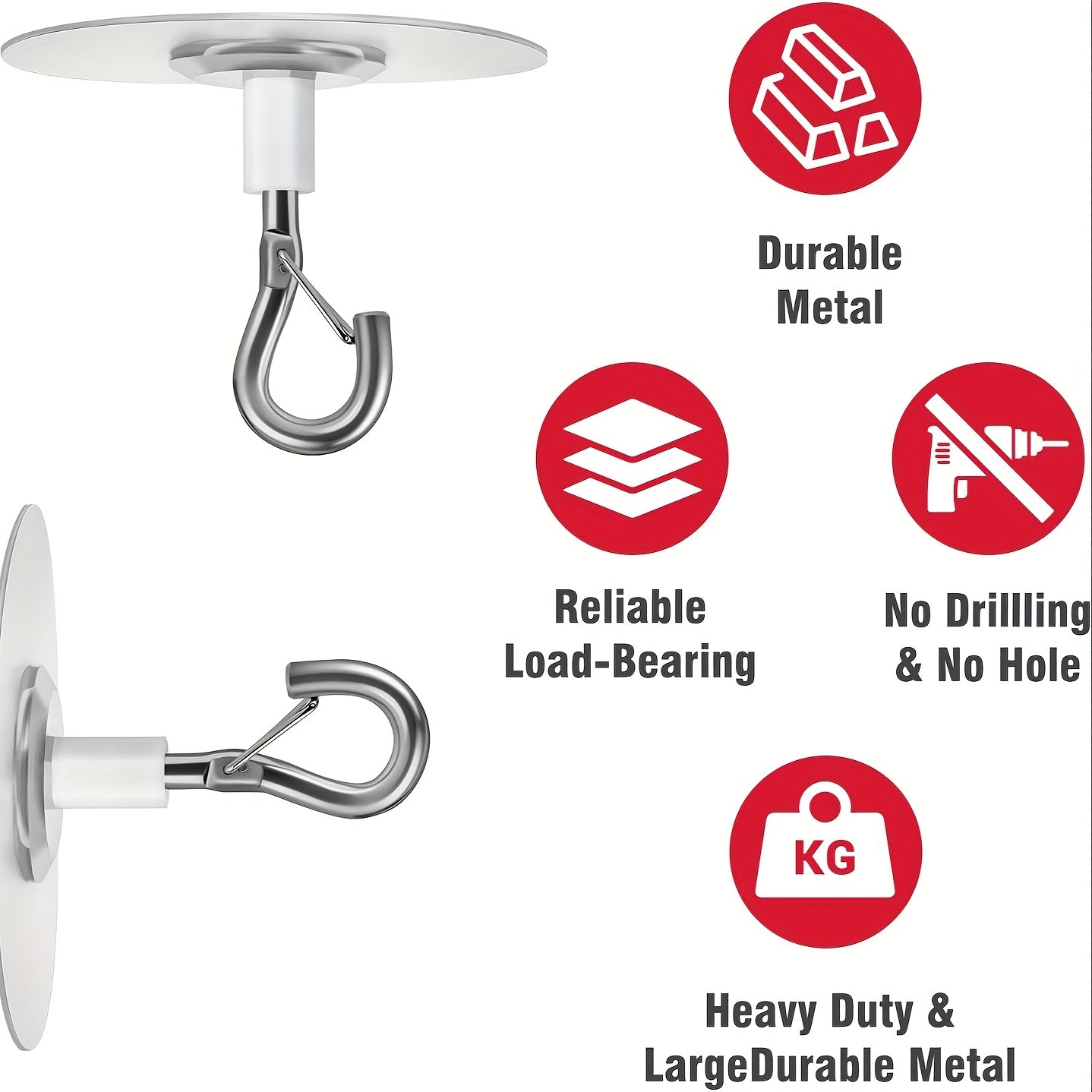 10 non-perforated adhesive ceiling hooks