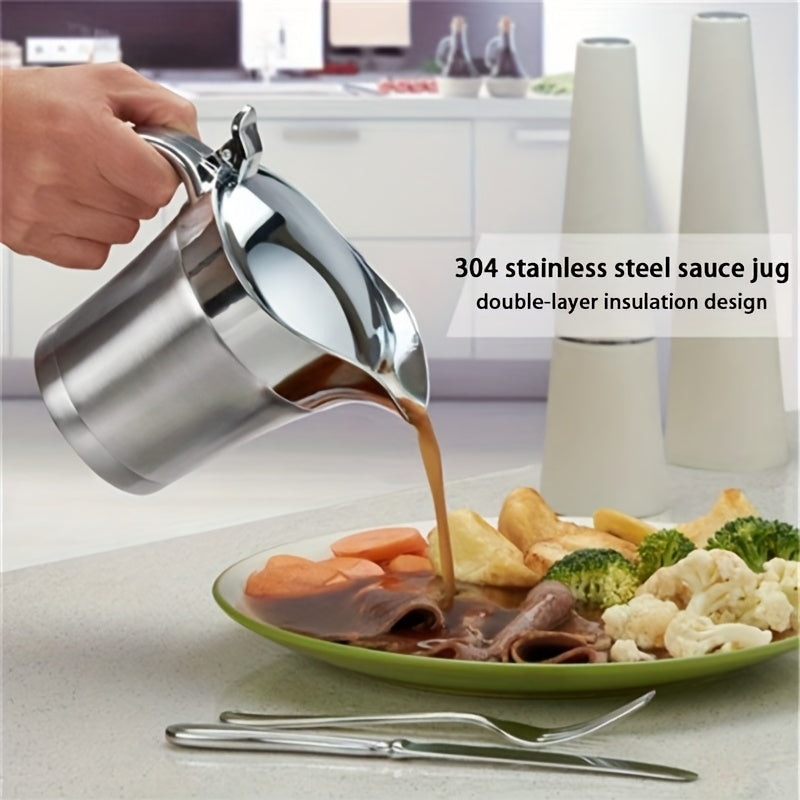 1pc 304 Stainless Steel Double-Layer Insulated Sauce Jug