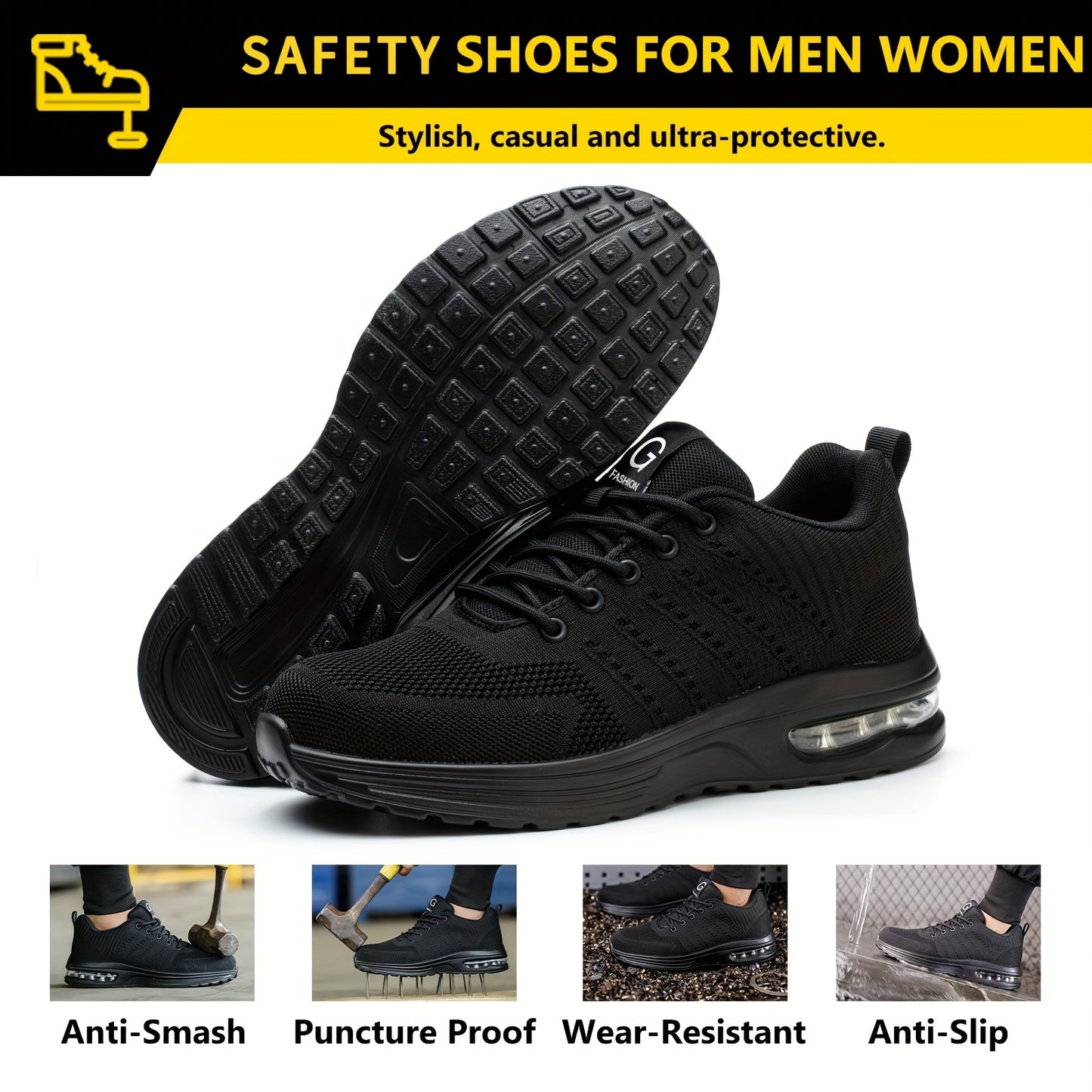 [Heavy-Duty] Men's Safety Work Boots with Anti-Slip & Impact Protection
