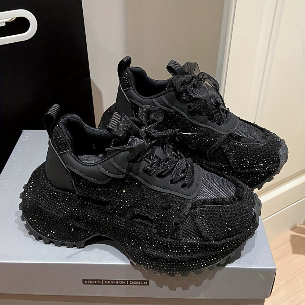 Women's Sparkling Rhinestone Lace-Up Sneakers