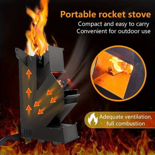 1pc Portable Rocket Stove - Multi-Fuel Outdoor Camping Stove for Cooking, Backpacking, Hiking, and Emergency Preparedness - Compact, Lightweight, Durable, Windproof, Fuel-Efficient Iron Construction