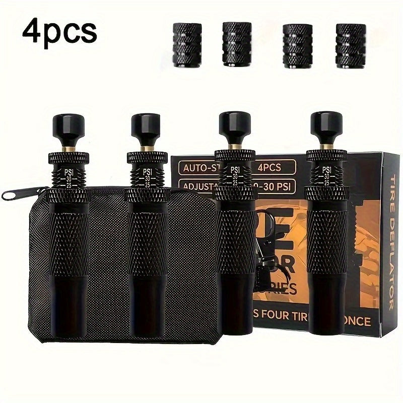 4pcs Heavy-Duty Adjustable Tire Deflator/Inflator Valve Kit