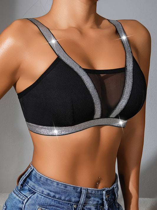 Women'S Sexy Lace Bra with Sparkling Silver Trim
