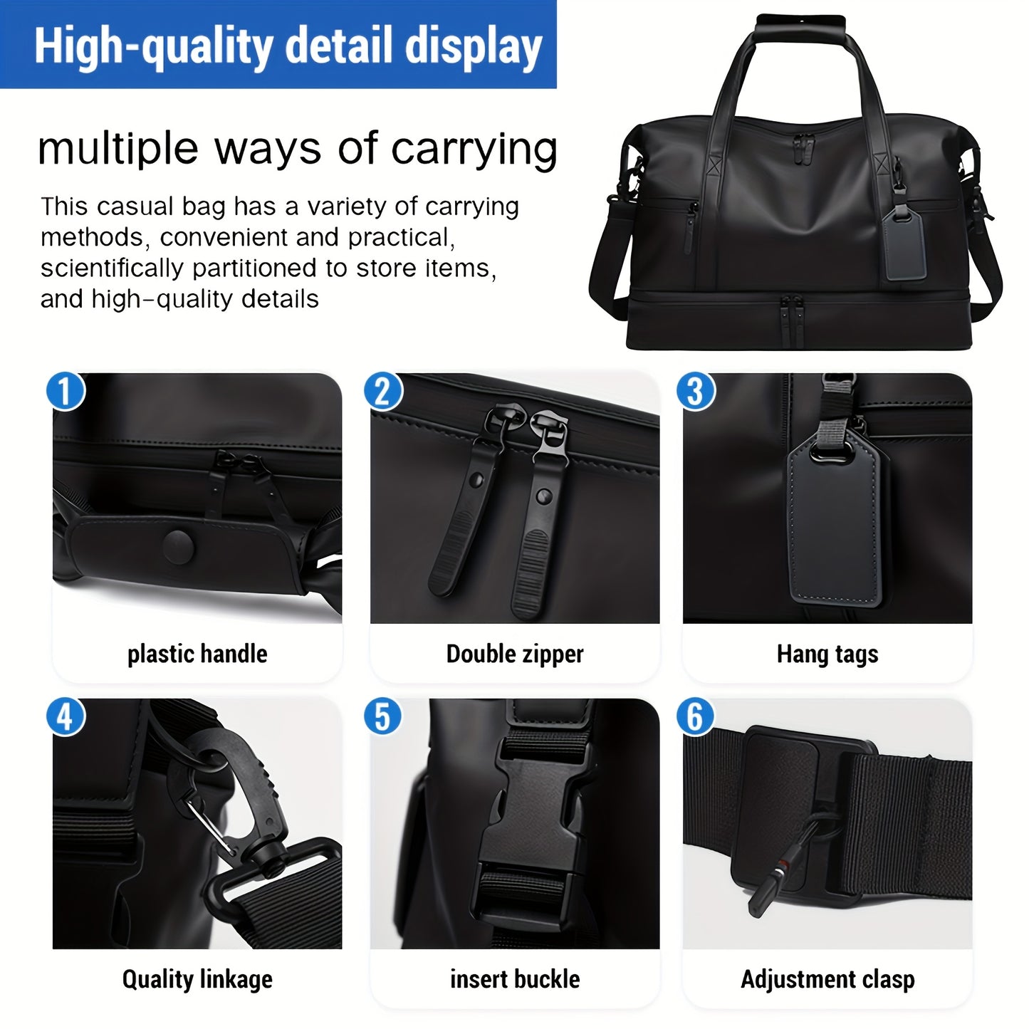 Foldable High Quality Gym Duffel Bag with Shoe Compartment & Wet Pocket