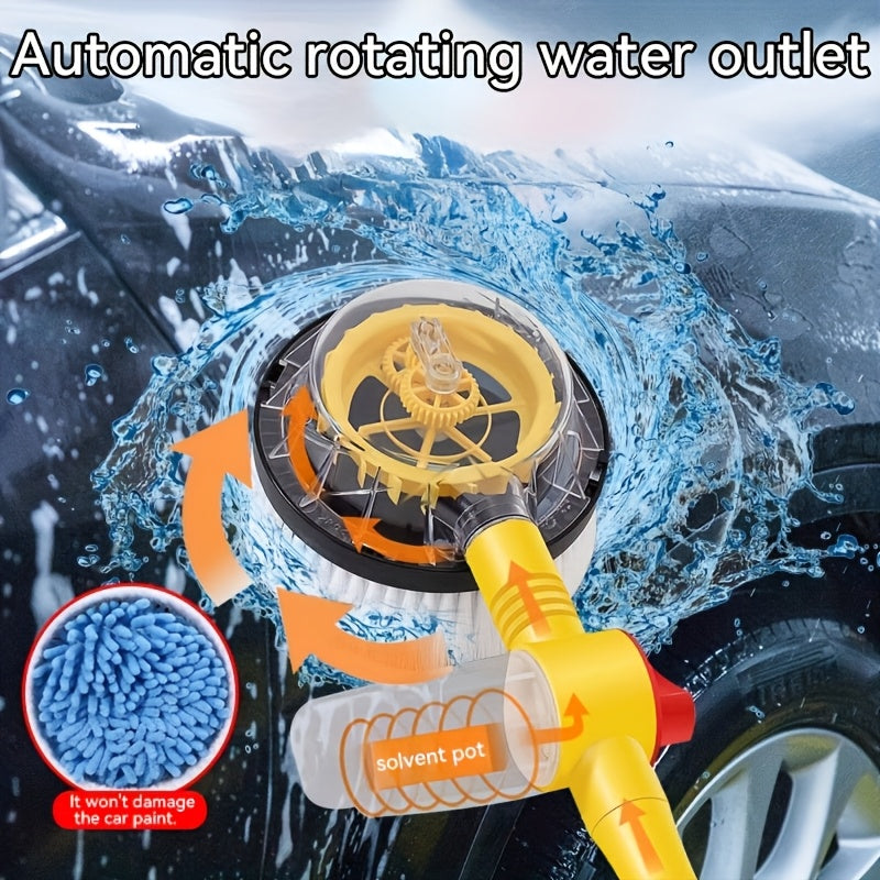 Portable 360° rotating car brush with detachable soap dispenser handle