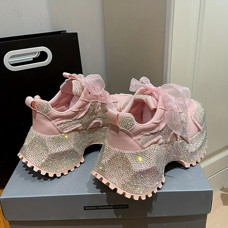 Women's Sparkling Rhinestone Lace-Up Sneakers