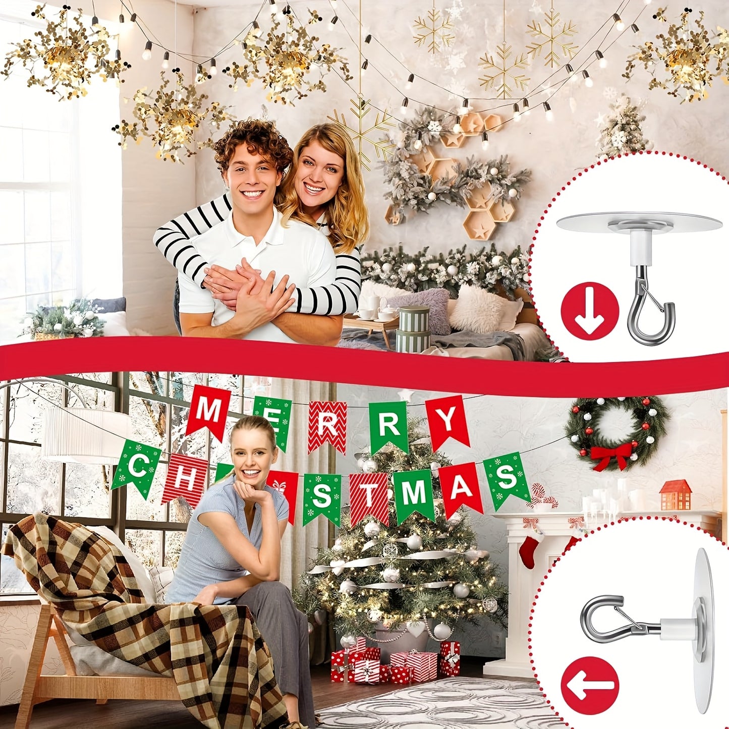 10 non-perforated adhesive ceiling hooks