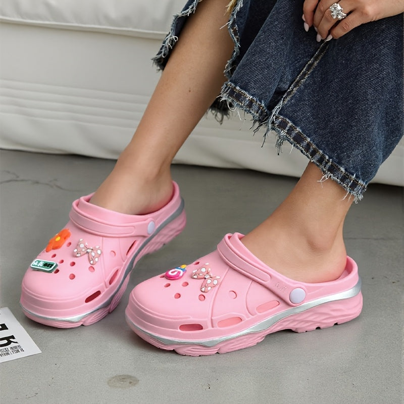Women's Thick-Soled Height-Increasing Clog Shoes with Flower Bow DIY Accessories