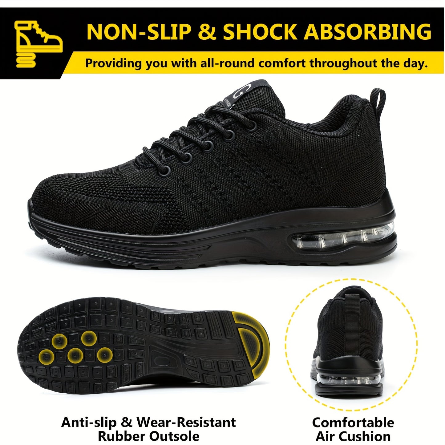 [Heavy-Duty] Men's Safety Work Boots with Anti-Slip & Impact Protection