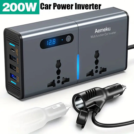 200W Car Inverter 12V/24V Universal Gauge 220V Socket PD Fast Charging USB Conversion For Sedan